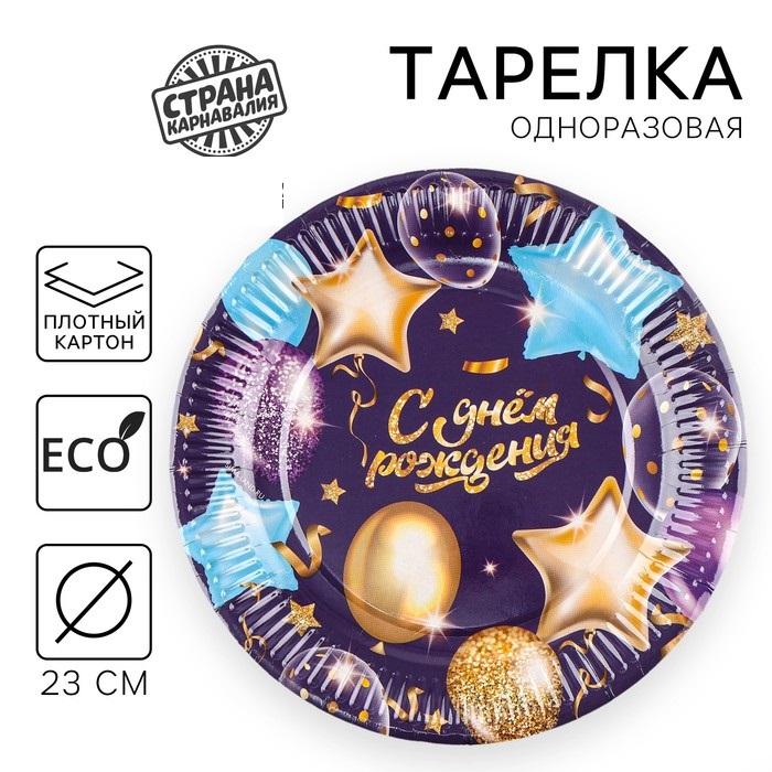 Набор одноразовых бумажных тарелок  «С днём рождения», гирлянда с шарами, 5 шт 