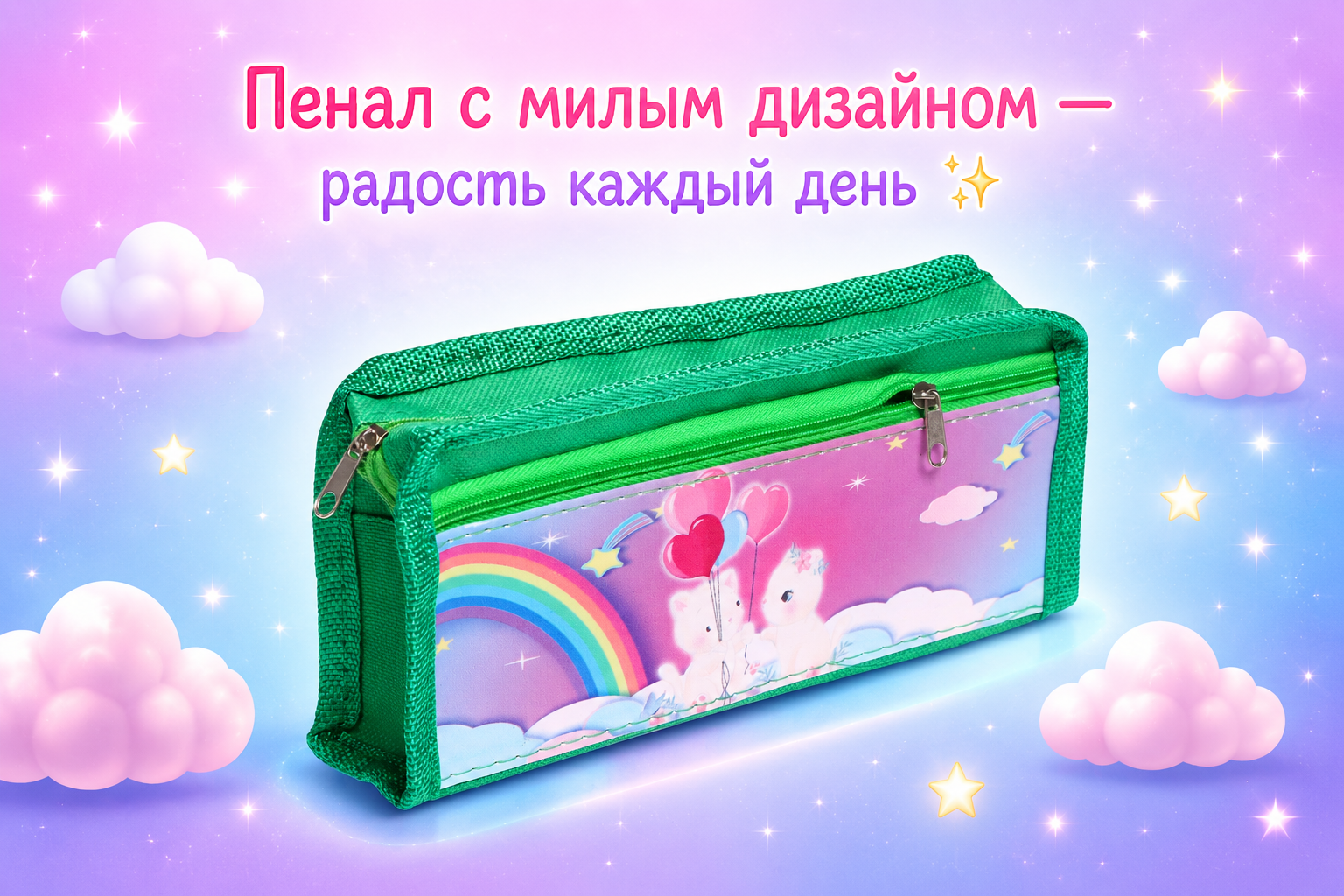 Пенал школьный "Кошечки" на молнии, 2 отделения