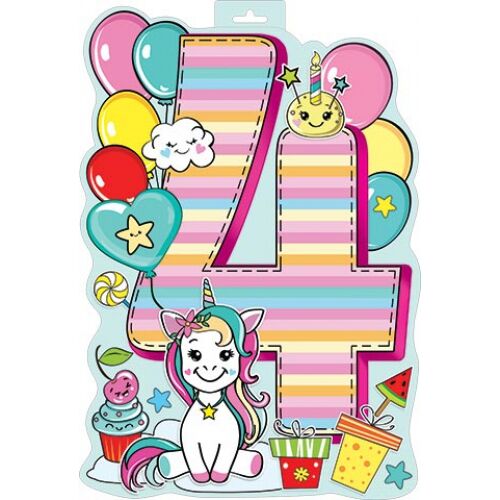 Плакат "4 года" единорог,  А3