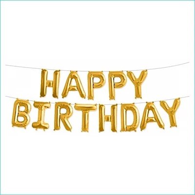 Растяжка надувная "Happy Birthday" 16 дюймов, золото