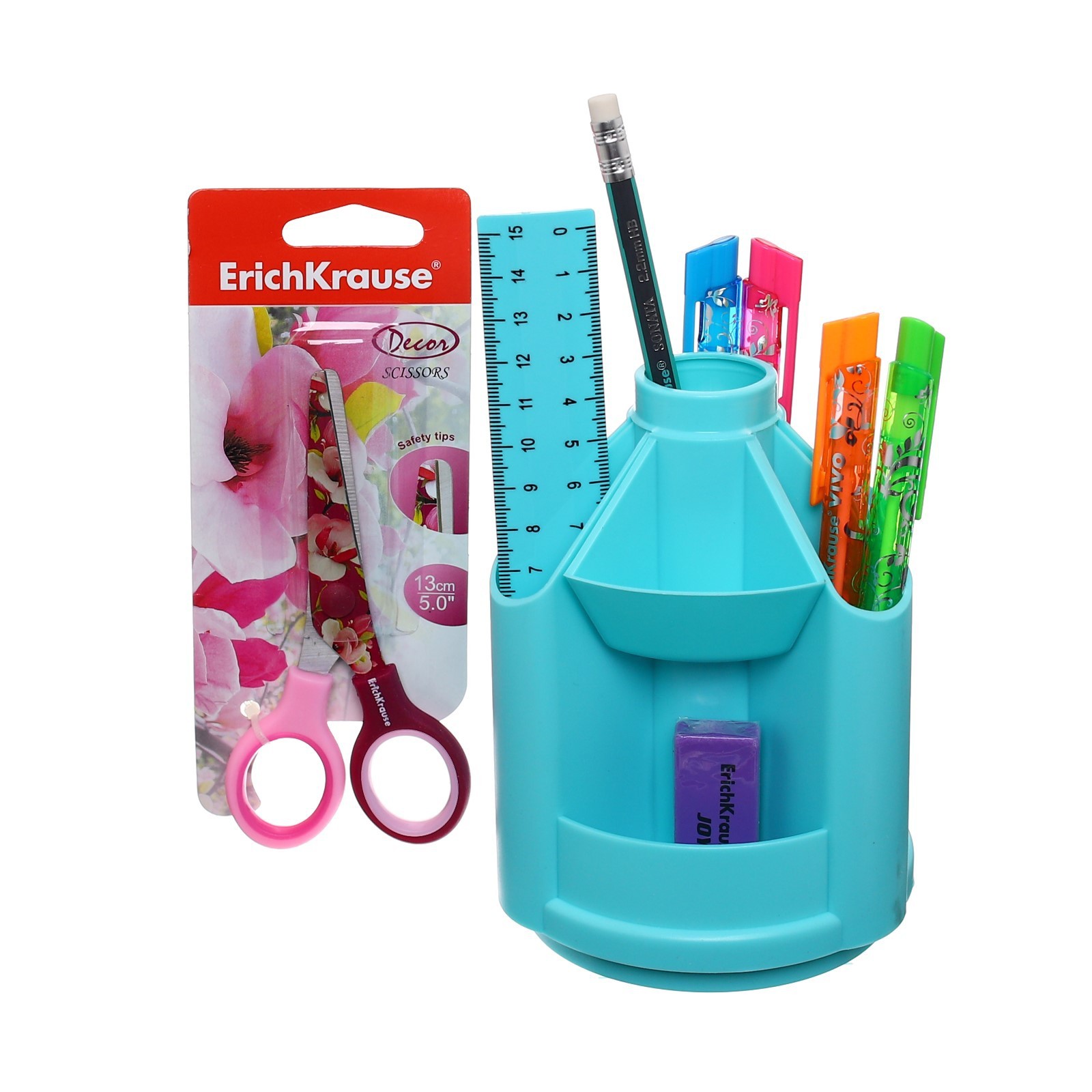 Набор настольный на вращающейся подставке 5 предметов, ErichKrause Mini Desk, Pastel Mint, пластиков