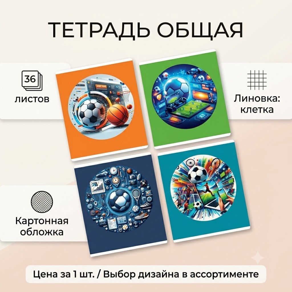 Общая тетрадь "Футбол" А5, 36 листов, клетка