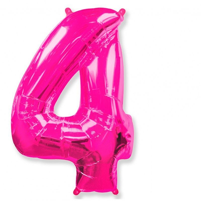 Шар фольга цифра "4", 40", фуксия