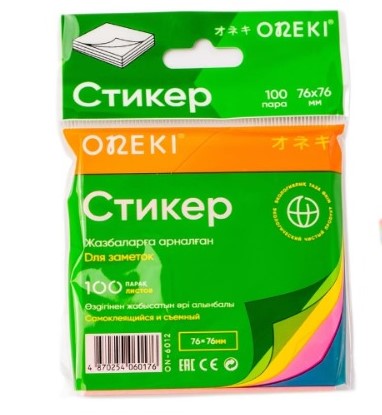 Стикер самоклеящийся 100 лист 5 цветов, ONEKI, 76*76 мм