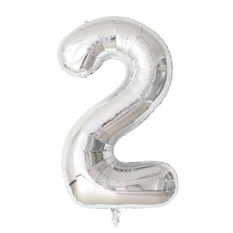 Фольгированный шар цифра "2",серебро, 40д
