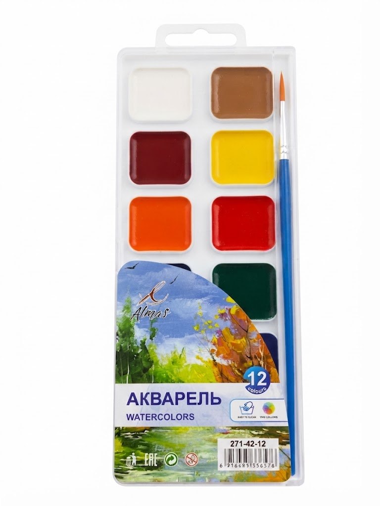 Акварель Almas, 12 цв, с кистью