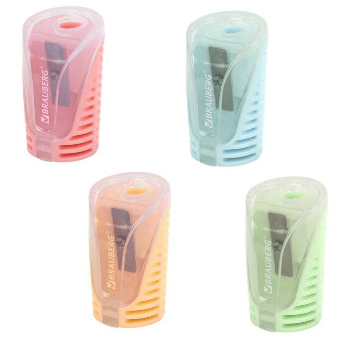 Точилка с контейнером BRAUBERG "CELL PASTEL", 1 отв., платик, микс