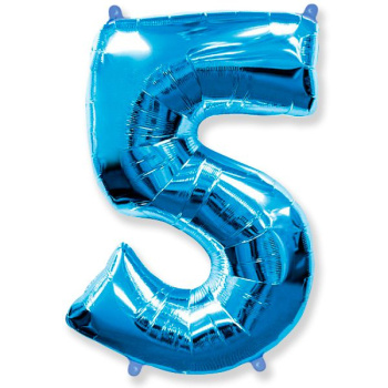 Шар фольга цифра "5" 40", синий