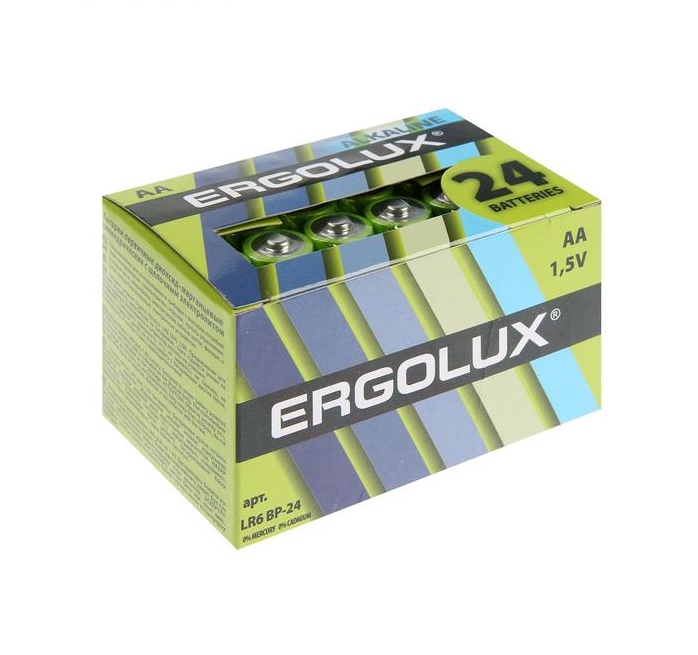 Батарейка алкалиновая Ergolux, AA, LR6-24BOX (LR6 BP-24), 1.5В,