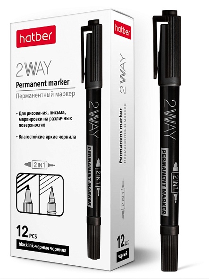 Маркер перманентный ДУО Двухсторонний 1 mm/0,5 mm закругленный пишущий узел Черный 
