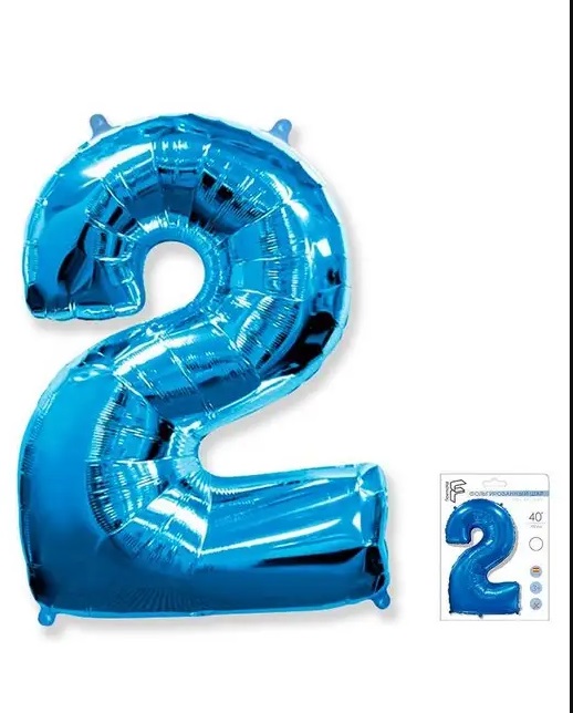 Шар фольга цифра "2" 40", синий