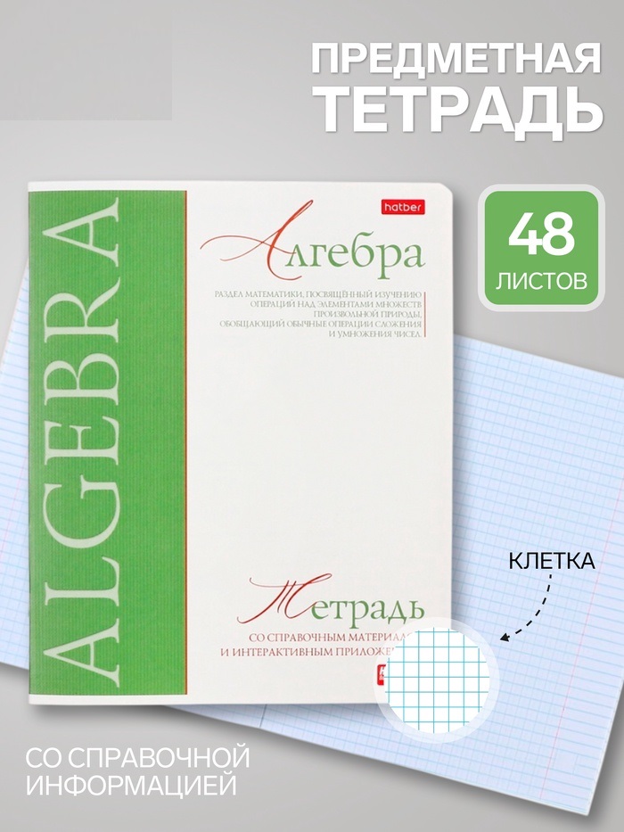 Тетрадь 48л кл "Буквица" АЛГЕБРА, мел карт, мат лам+тисн, интер справ, офсет