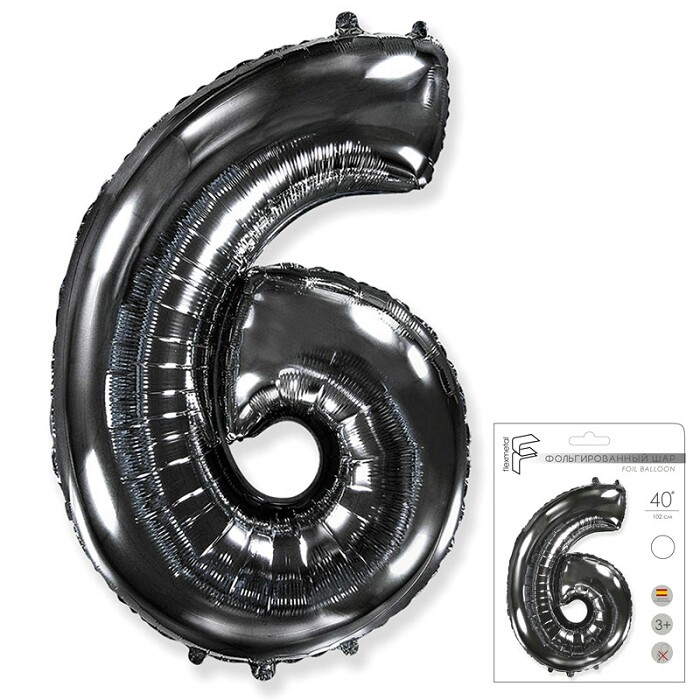 Шар фольга цифра "6", 40", черный
