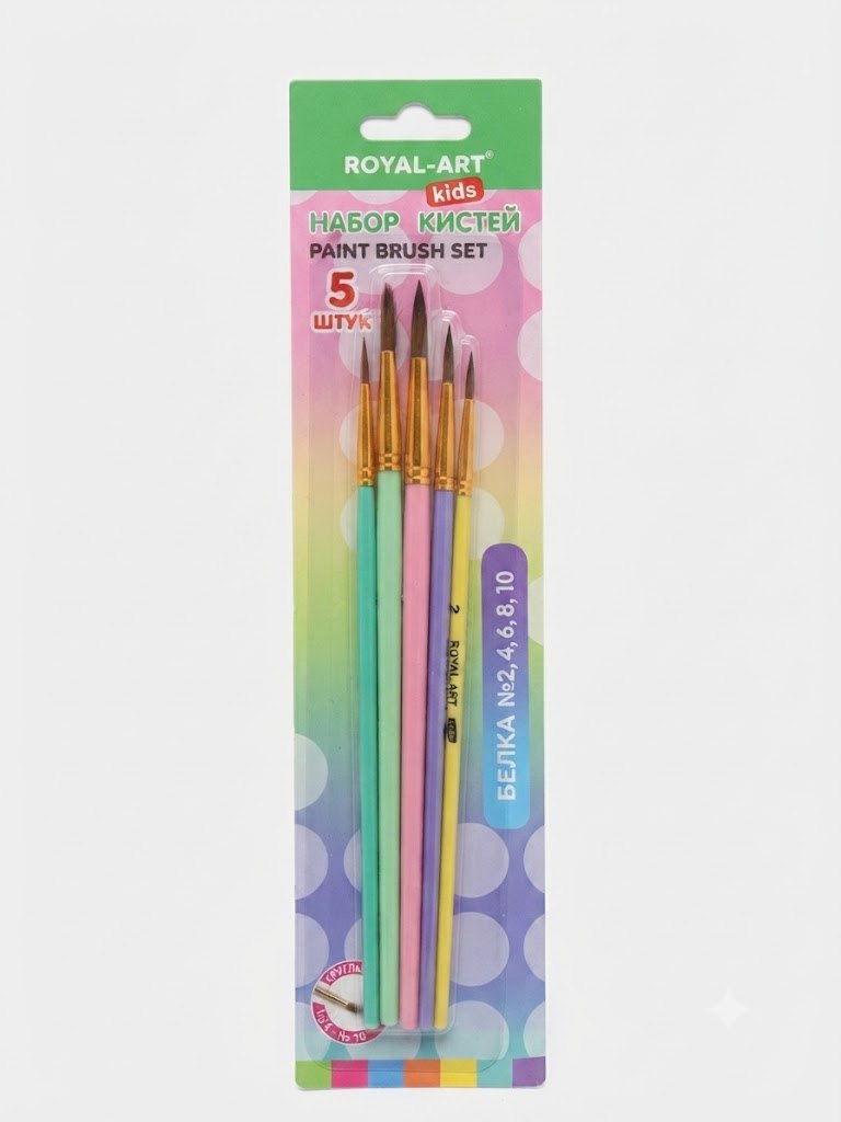 Набор кистей 5шт, Royal-Art Kids, №2, 4, 6, 8, 10.