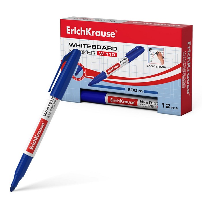 Маркер для доски ErichKrause W-110, 2,0 мм, для письма на досках сухого стирания, синий