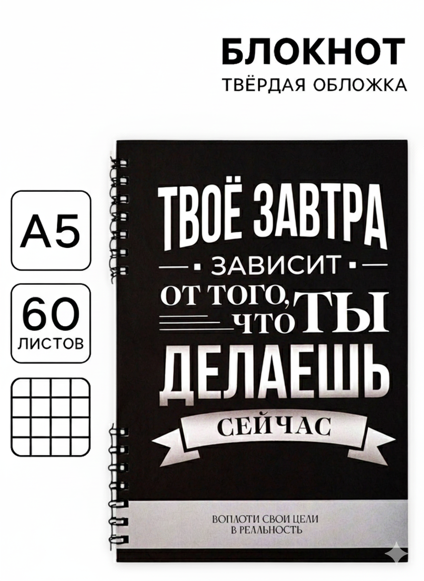 Блокнот А5, 60 л., в твердой обложке, на гребне «Делай»