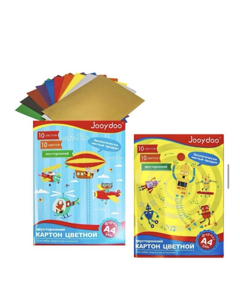 Цветной картон двухсторонний, 10 цветов, Jooydoo