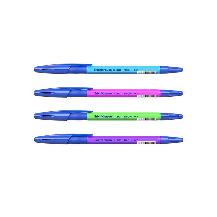 Ручка шариковая Erich Krause R-301 Neon Stick & Grip, узел 0.7 мм, чернила синие