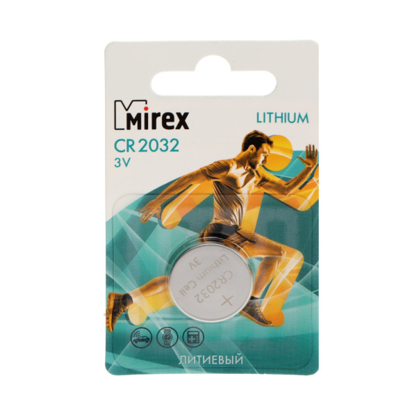 Батарейка литиевая Mirex, CR2032-1BL, 3 В, блистер, 1 шт.