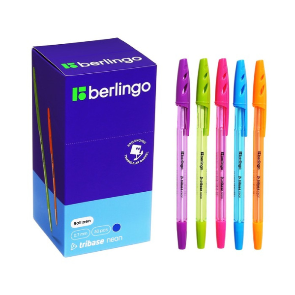 Ручка шариковая Berlingo Tribase Neon 0.7, синяя, корпус микс 