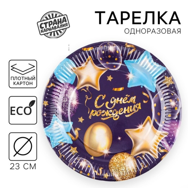 Набор одноразовых бумажных тарелок  «С днём рождения», гирлянда с шарами, 5 шт 