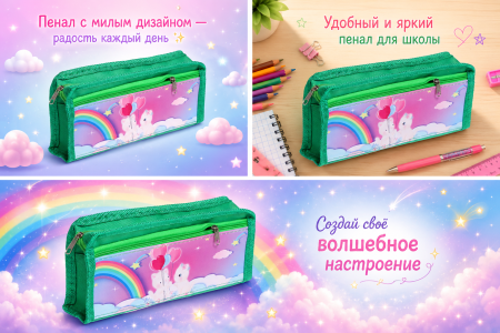 Пенал школьный "Кошечки" на молнии, 2 отделения