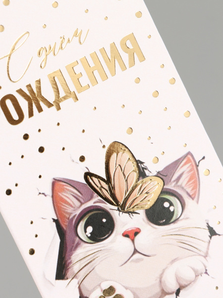 Конверт для денег «Котик», тиснение, 16.5×8 см