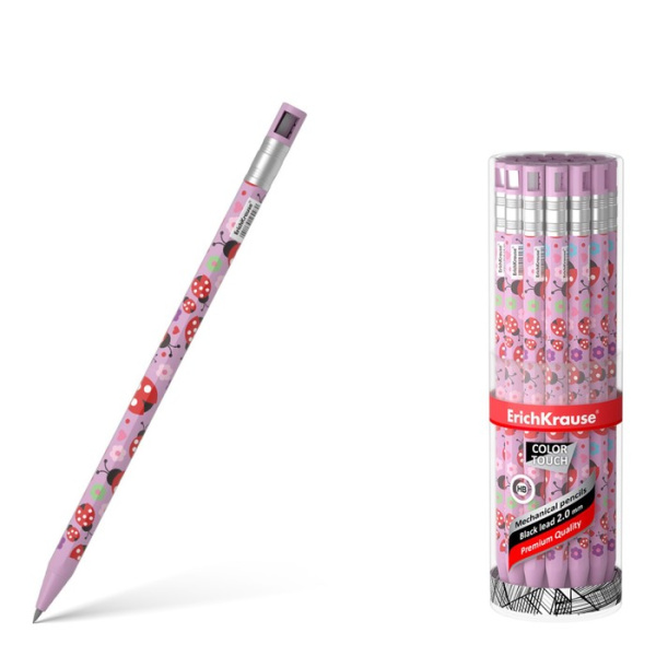 Карандаш механический НВ, 2,0 мм, ErichKrause ColorTouch Ladybug, с точилкой, корпус " Soft-touch" 