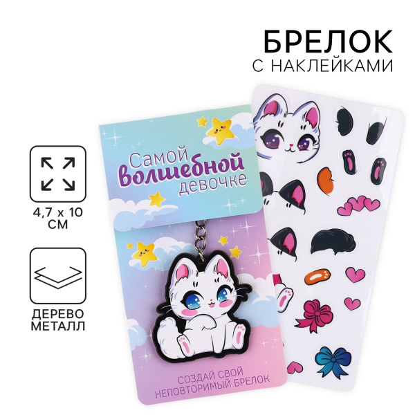 Брелок для ключей с наклейками в наборе «Кот», 4.7 х 10 см
