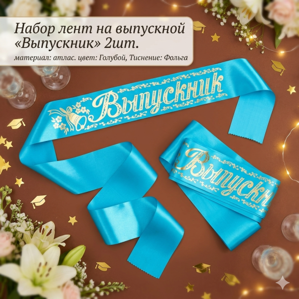 Набор лент на выпускной «Выпускник», атлас бирюзовый фольга, 2 шт.