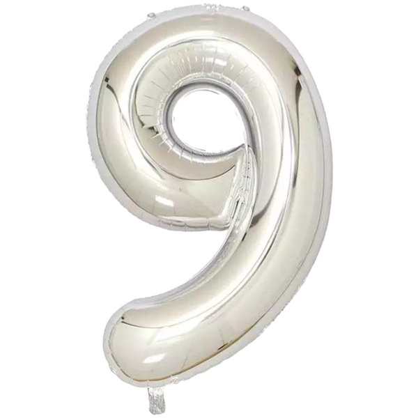 Фольгированный шар цифра "9",серебро, 40д