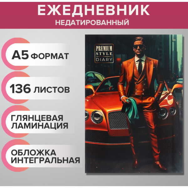 Ежедневник недатированный на сшивке А5, 136 листов, Премиальный стиль