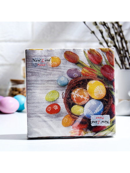 Пасхальные салфетки бумажные New Line Fresco «Яйца, Тюльпаны», 2 слоя, 33×33 см, 20 шт
