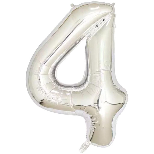 Фольгированный шар цифра "4",серебро, 40д