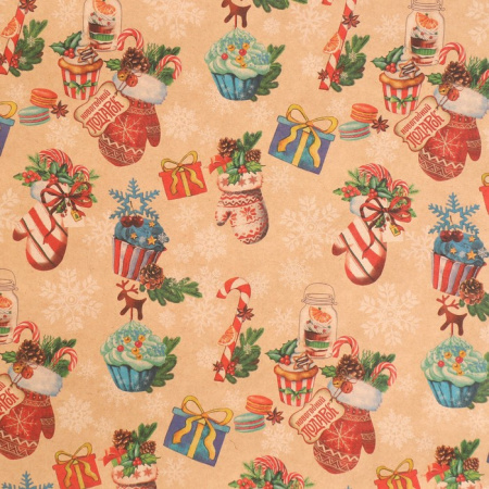 Бумага упаковочная новогодняя крафтовая «Вкусный праздник», 50×70 см