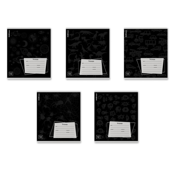 Тетрадь 12 листов в линейку ErichKrause "Black Pattern", УФ-лак, обложка мелованный картон