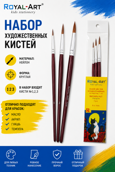Набор художественных кистей Royal-Art RA, нейлон, №1,2,3 круглая, 3шт