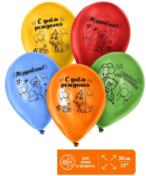 Набор шаров латексных 12" «Весёлого Дня Рождения», 5 шт.