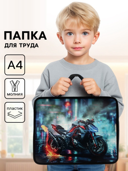 Папка с ручками пластиковая, А4, 330 x 240 х 80 мм, Calligrata, «Мотоцикл»
