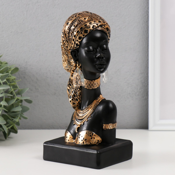 Фигура полистоун «Бюст. Африканка в косынке с узорами», 12×9×22 см