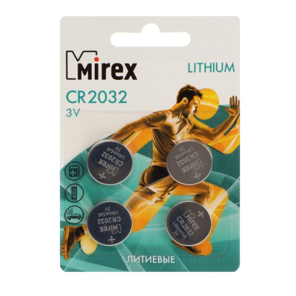 Батарейка литиевая Mirex, CR2032-4BL, 3В, блистер