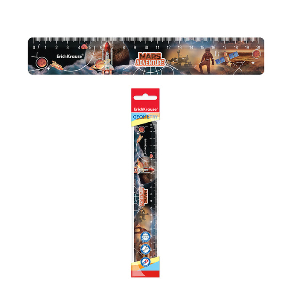 Линейка 20 см ErichKrause "Mars Adventure", пластик, непрозрачная, с рисунком, европодвес