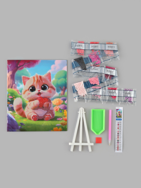 Алмазная мозаика «Котик с сердечком» 21×25 см, с мольбертом