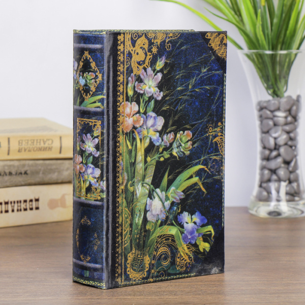 Сейф-книга дерево "Ирисы" тиснение шёлк 21х13х5 см 