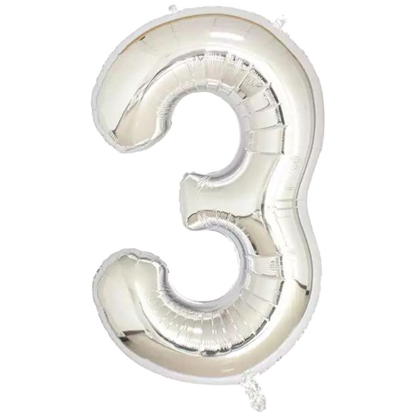 Фольгированный шар цифра "3",серебро, 40д
