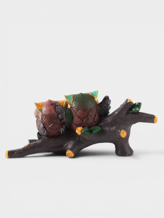 Фигурка декоративная «Два филина на коряге», полистоун, 19.8×7.5×8 см