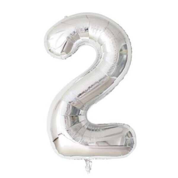 Фольгированный шар цифра "2",серебро, 40д