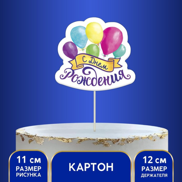 Топпер в торт «С Днём рождения», шарики