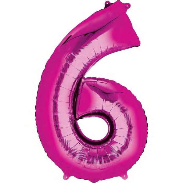 Фольгированный шар цифра "6", фуксия, 40д