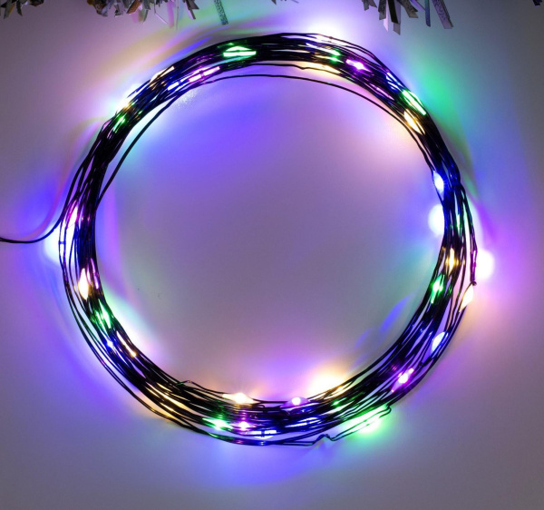 Гирлянда «Нить» 5 м роса, IP20, чёрная нить, 50 LED, 2 режима, батарейки AAх3 (не в комплекте),колор
